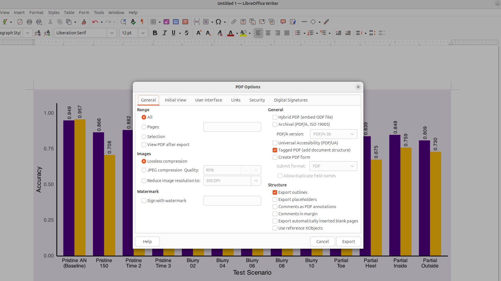 showing export settings